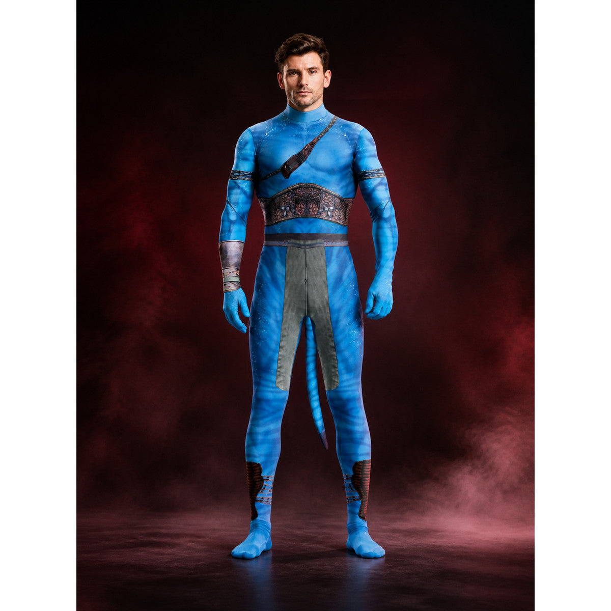 Unisex Blue Alien Bodysuit Costume with Tail, Halloween Party Outfit main product view