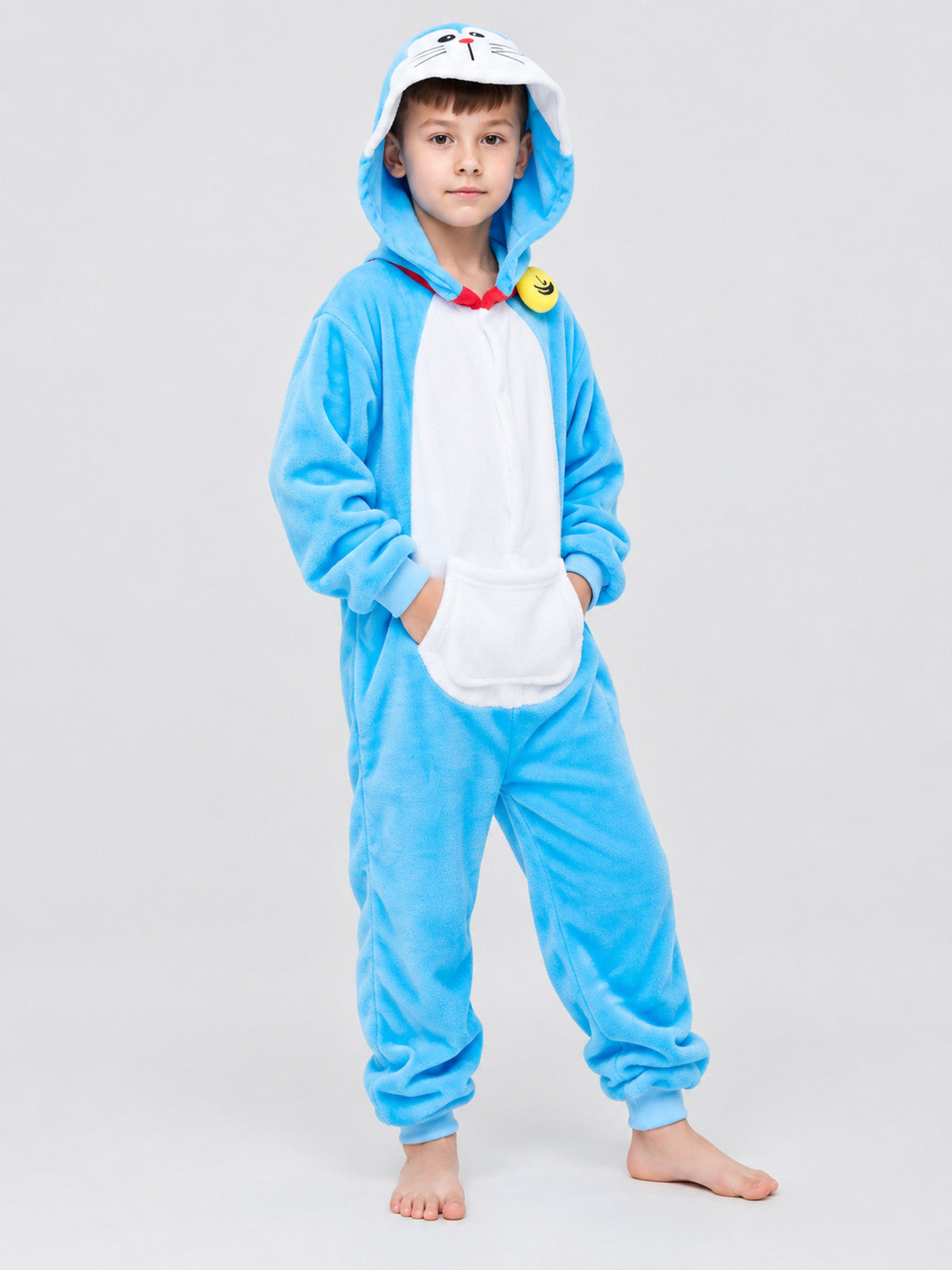 Blue Flannel Hooded Pajama Jumpsuit