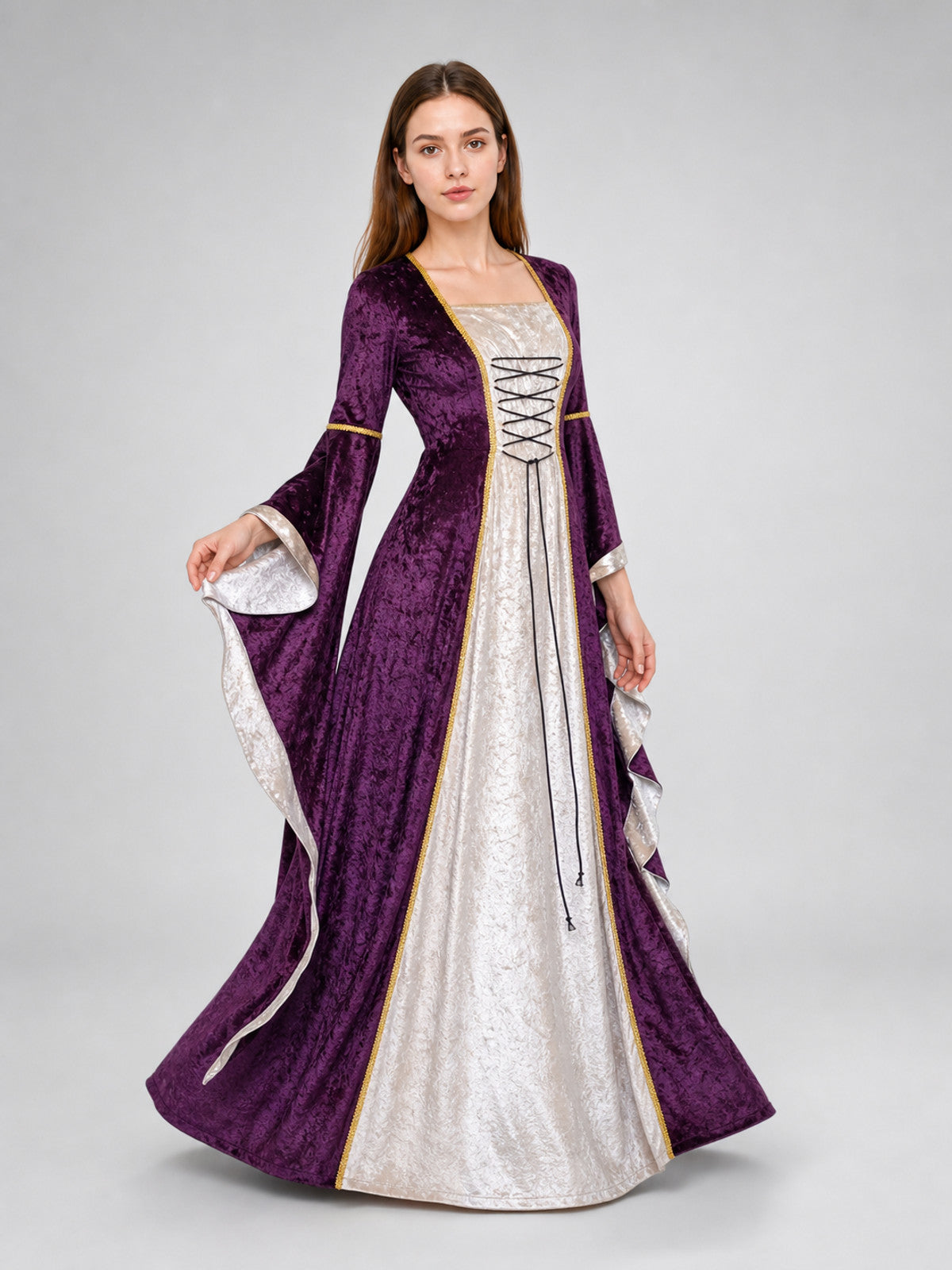 Medieval-Style Dress with Flared Sleeves