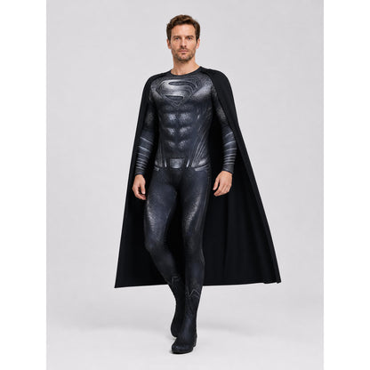 Black Superman Jumpsuit with Cape and S Emblem lifestyle