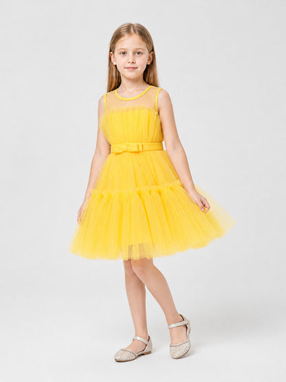 Yellow Princess Dress for Girls, Full Skirt, Bow Costume Dresses detail