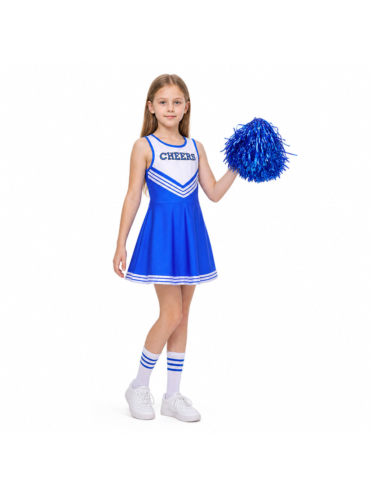Children's CHEERS Cheerleading Dress, Blue and White, Sleeveless Costume Dresses detail
