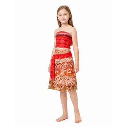 Moana Costume with Red Top and Fringed Skirt Costumes detail