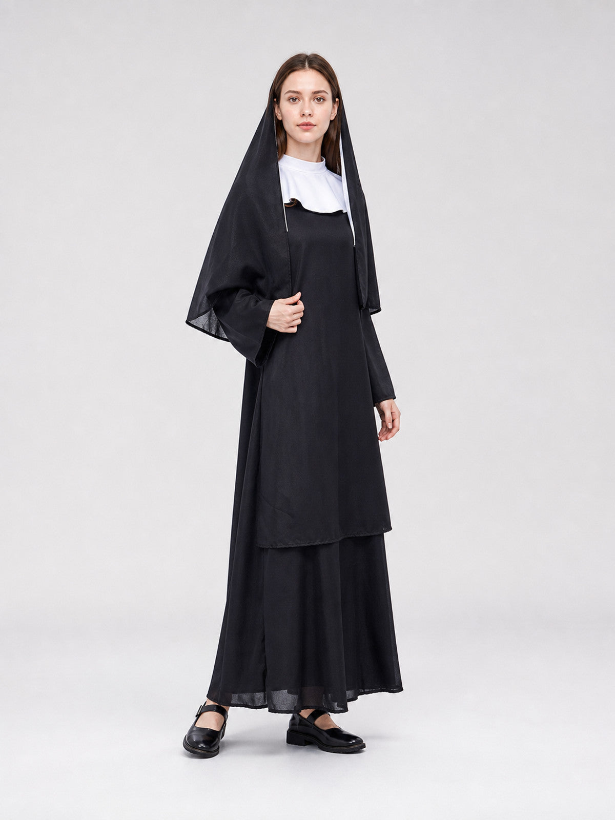 This nun costume is designed for an expressive themed look and is suitable for