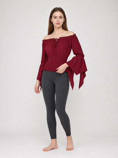 Cropped Off-the-Shoulder Lace-Up Blouse