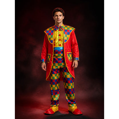 Unisex Clown Circus Costume Set, Multicolor Checkered Coat and Jumpsuit with Bow lifestyle