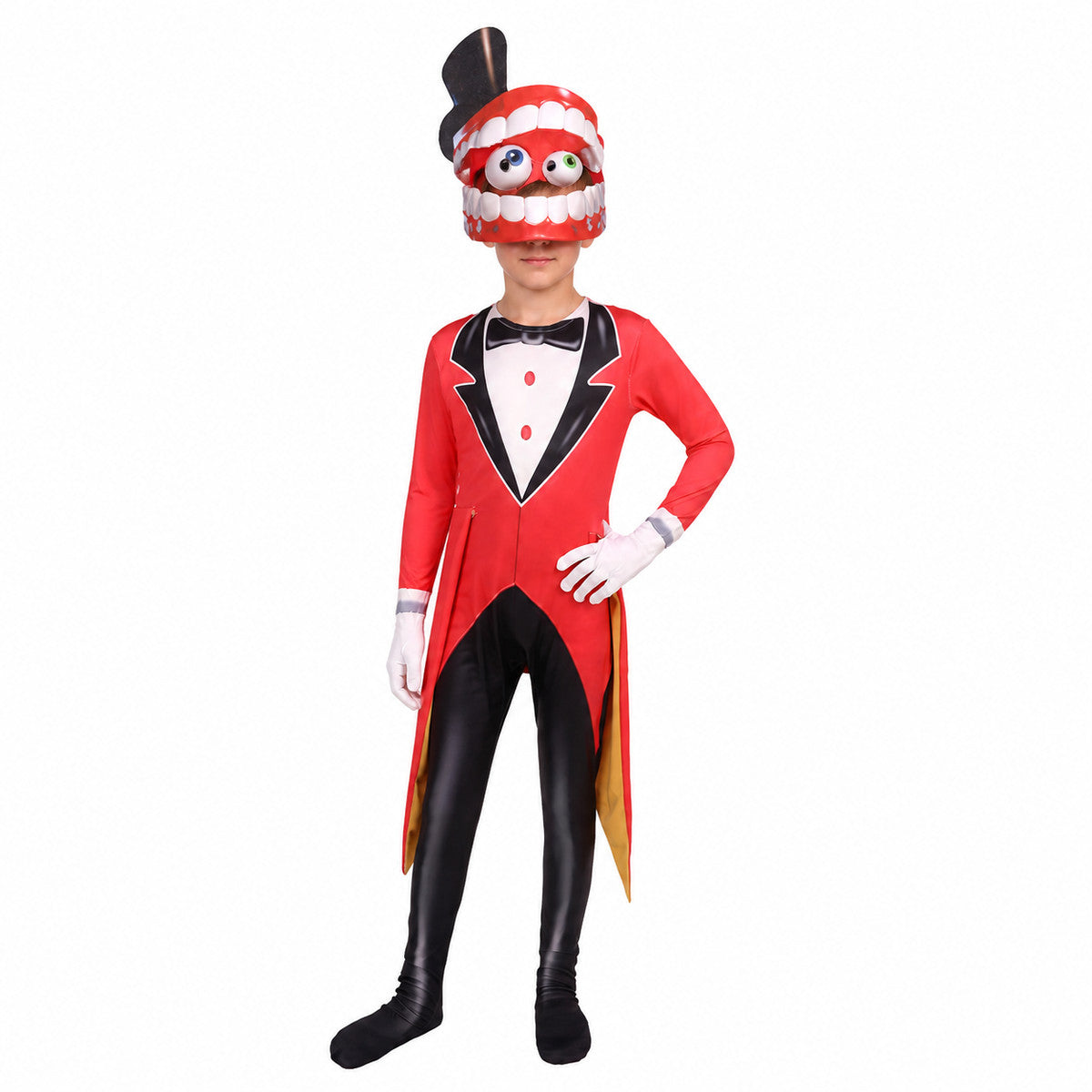 Clown Cosplay Jumpsuit, Red and Yellow Stripes, Tailcoat Costumes detail