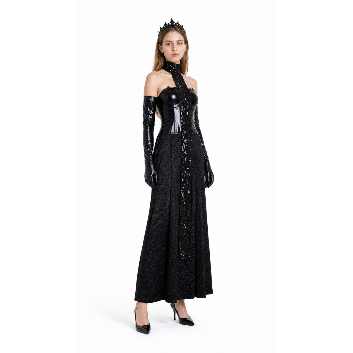 Long Black Sequin Dress with Gloves Costume Dresses detail
