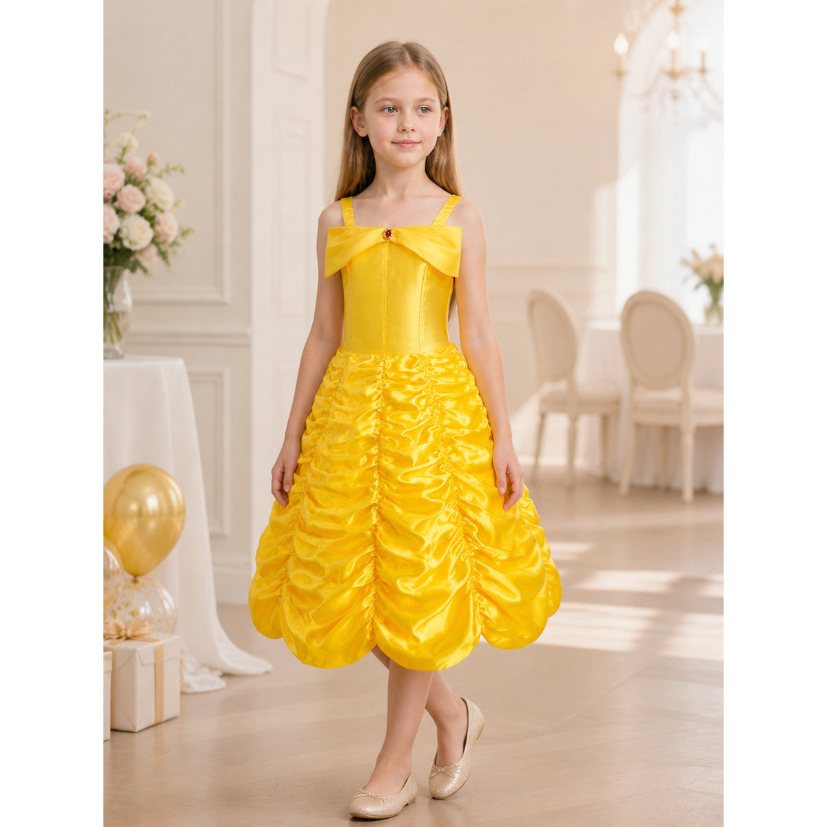 Yellow Princess Costume Dress for Halloween and Cosplay lifestyle view