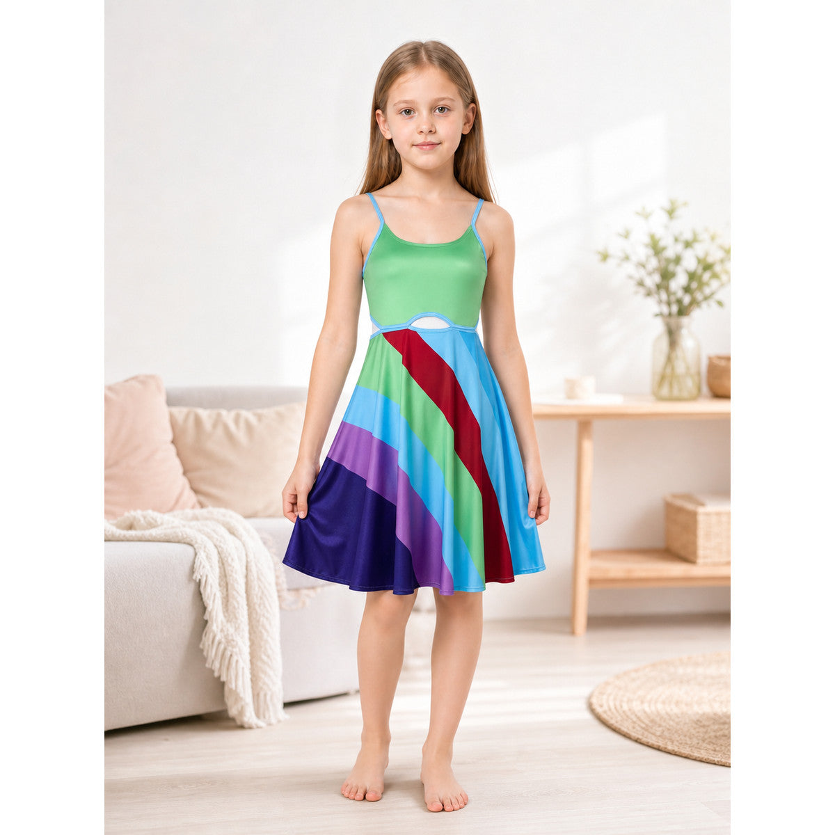 Cosplay Dress with Color Inserts and Cutout