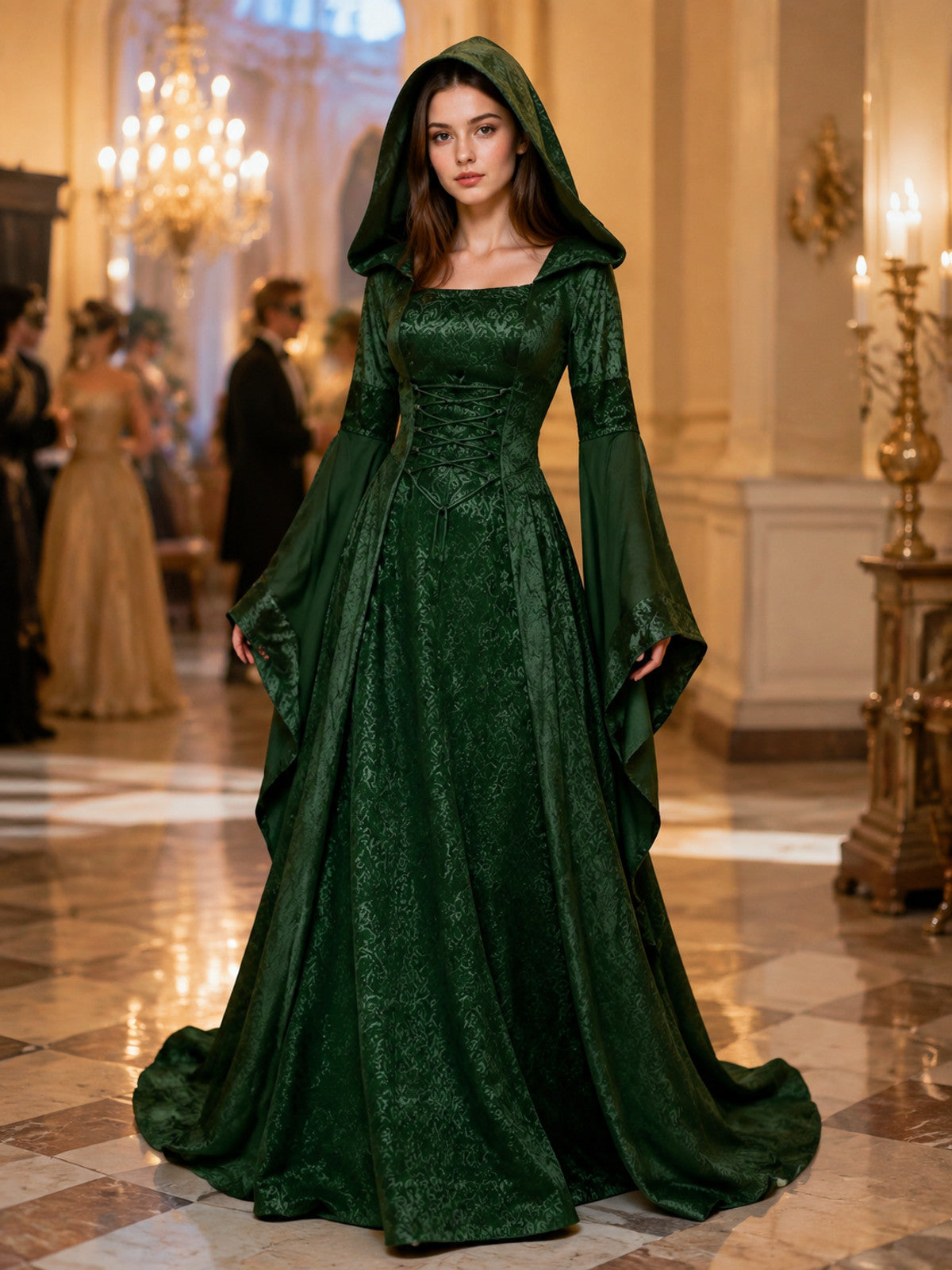 Medieval Hooded Dress with Corset Lacing lifestyle view