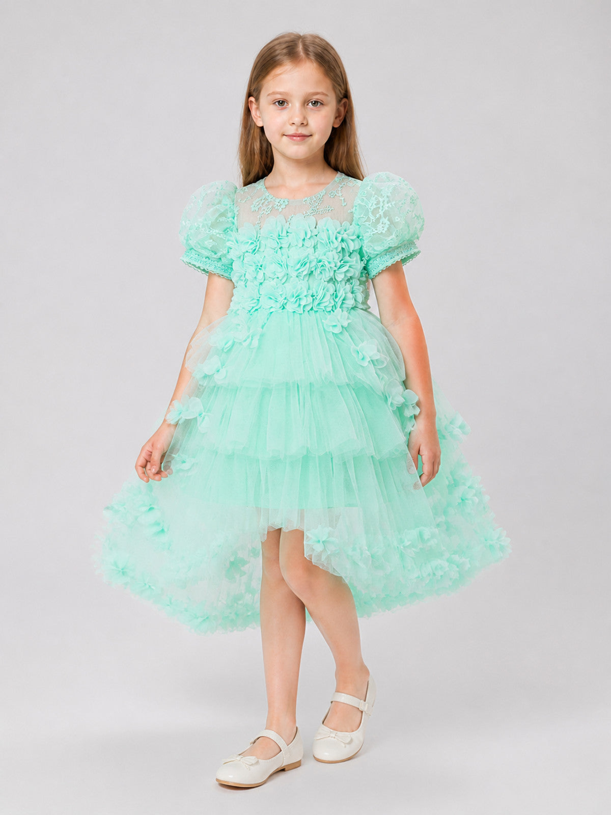 Dressy Children's Tulle Dress with Flowers and Full Skirt Costume Dresses detail