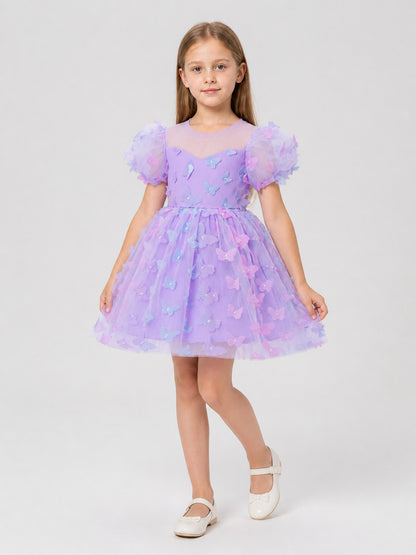 Purple Girls' Tutu Dress with Bows and Butterflies Costume Dresses detail