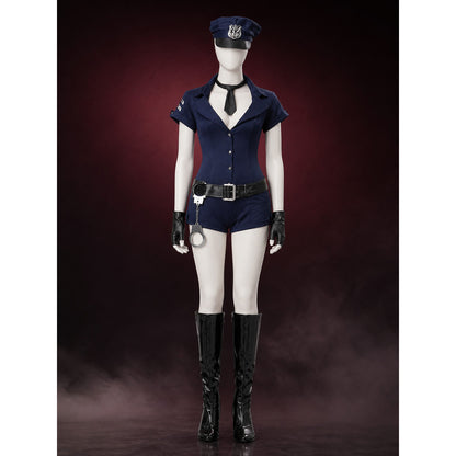 Women's Navy Blue Police Officer Bodysuit Halloween Costume Set with Hat, Tie main product view