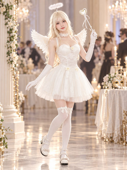 White Angel Carnival Costume with Wings and Halo