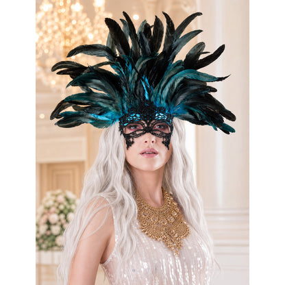 Carnival Feather Headpiece with Mask lifestyle