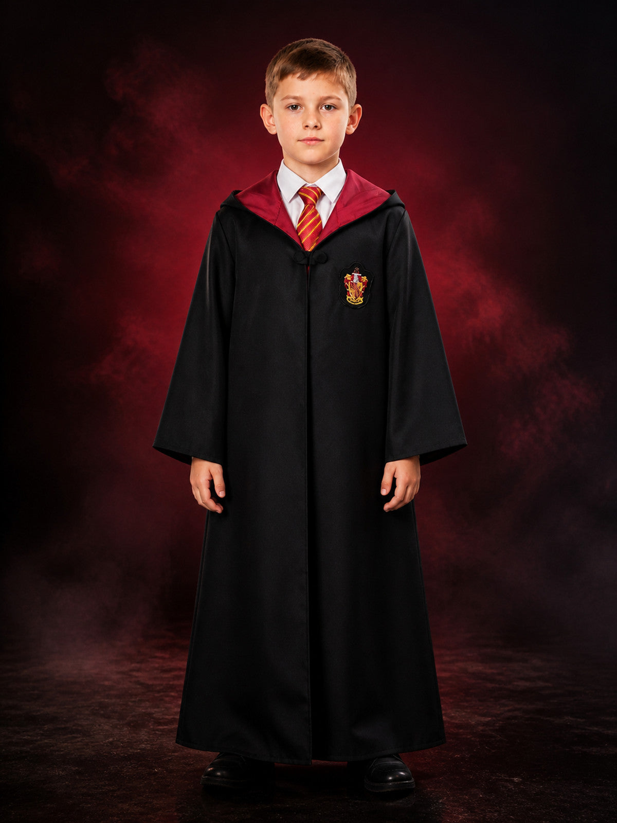 Children's Hooded Wizard Robe Costume Set With Tie and School Crest