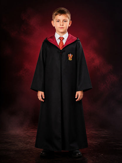 Children's Hooded Wizard Robe Costume Set With Tie and School Crest