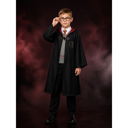 Kids Halloween Wizard Costume Set, Hooded Robe, Vest, Trousers and Round Glasses main product view