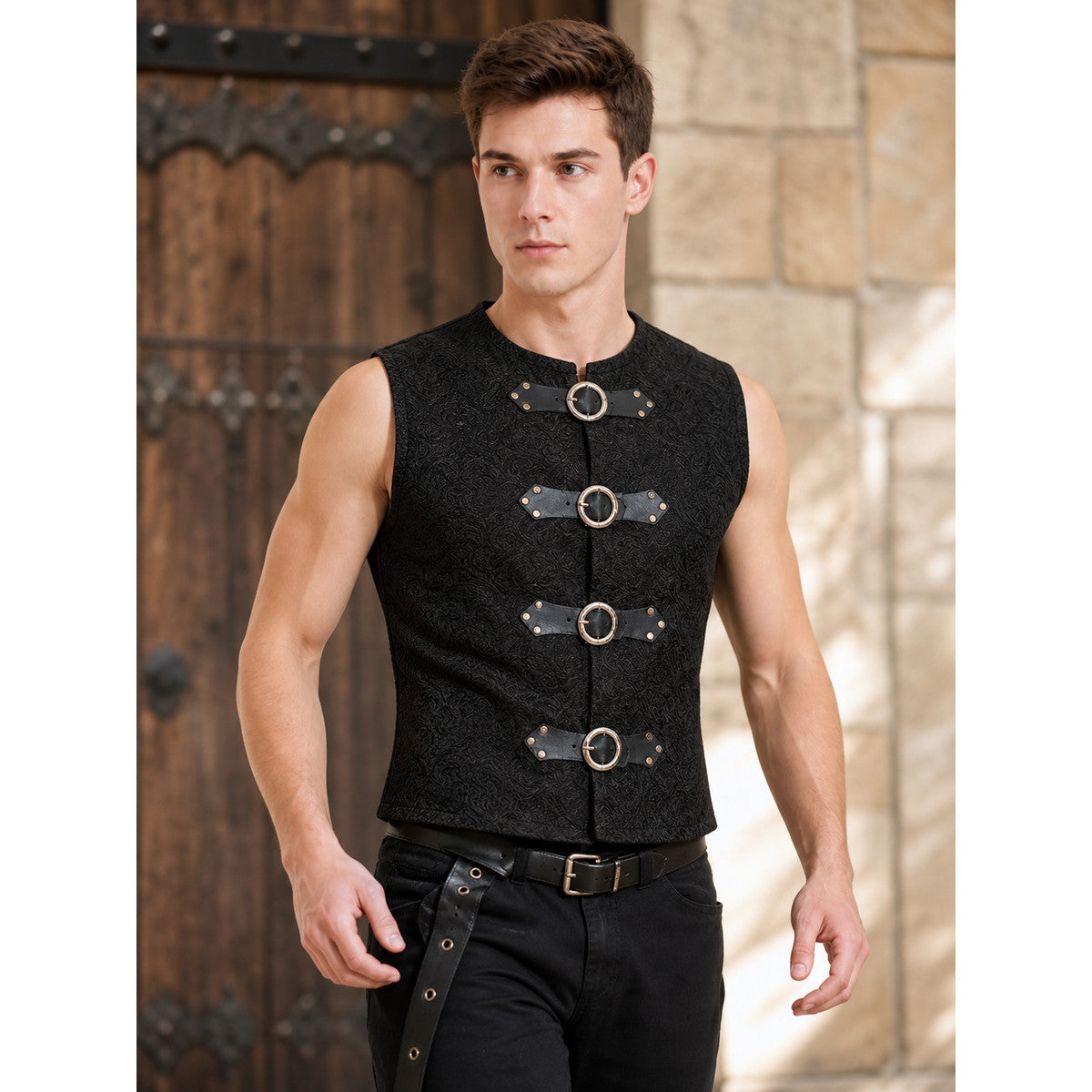 Gothic Sleeveless Buckle Vest for Cosplay lifestyle view