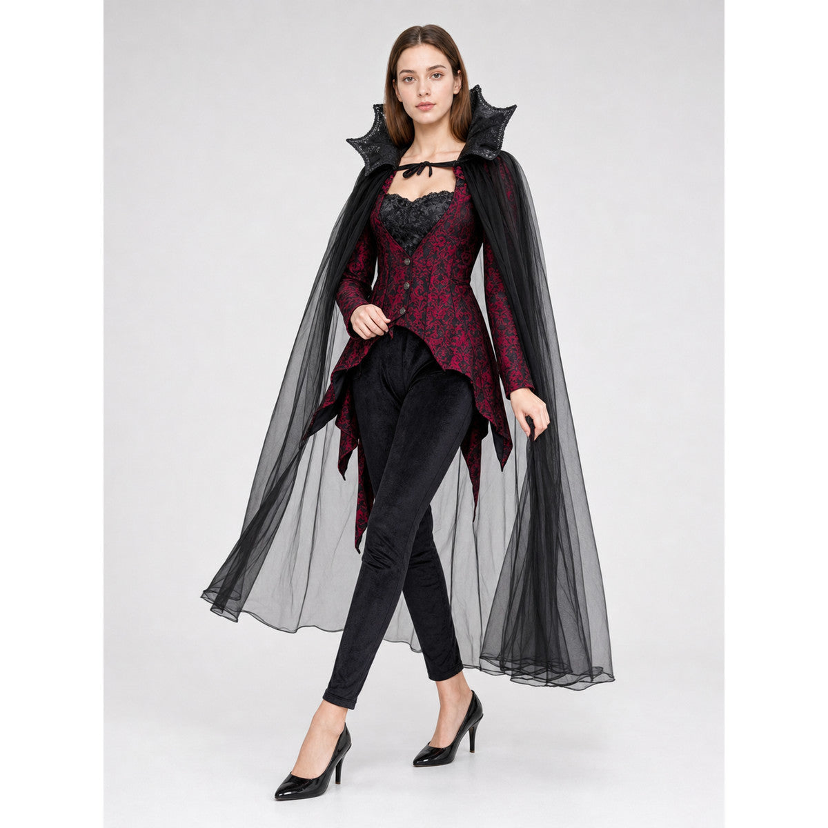 Gothic Vampire Costume with Cape and Pants lifestyle