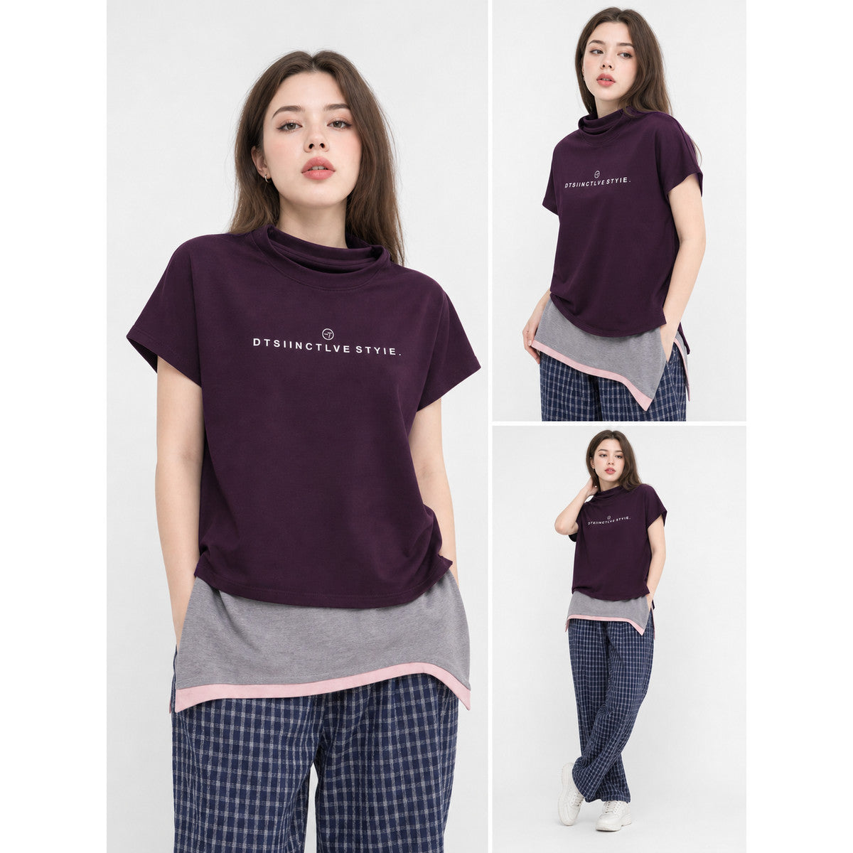 Women's Loose-Fit Printed T-Shirt, Plum Purple lifestyle view