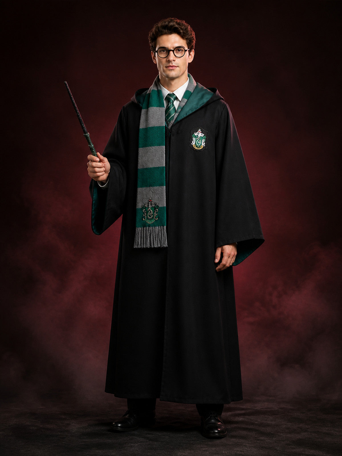 Slytherin Wizard Costume, Hooded Cloak for Cosplay
