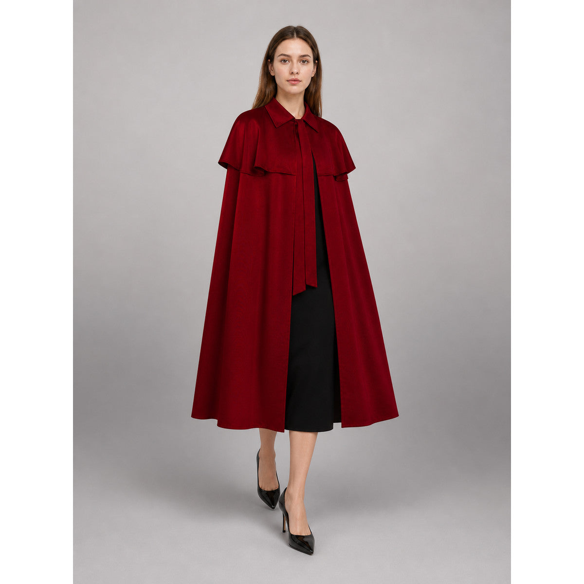Dark Red Carnival Cloak with a Wide Hem