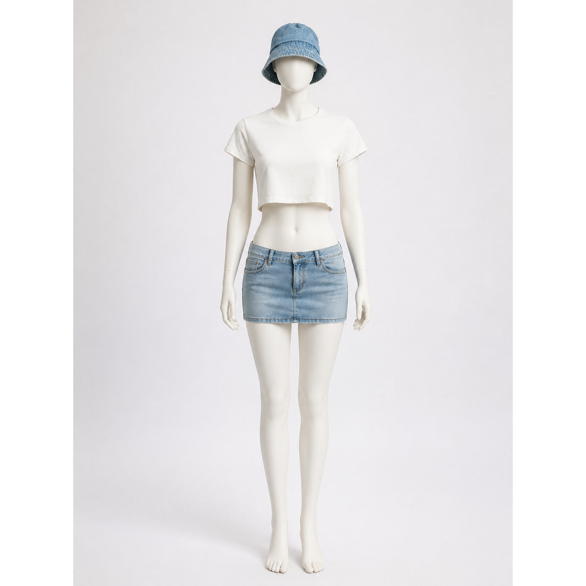 Clothing Set: Bucket Hat, Cropped Top, and Skirt Costume Headwear detail