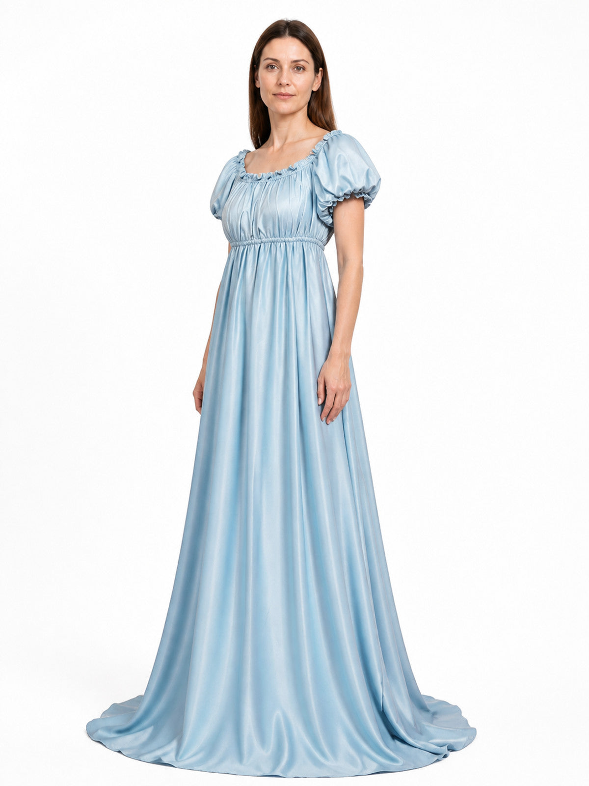 Light Blue Floor-Length Bridgerton Dress with Puff Sleeves Costume Dresses detail