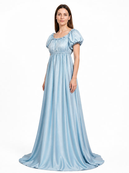 Light Blue Floor-Length Bridgerton Dress with Puff Sleeves Costume Dresses detail