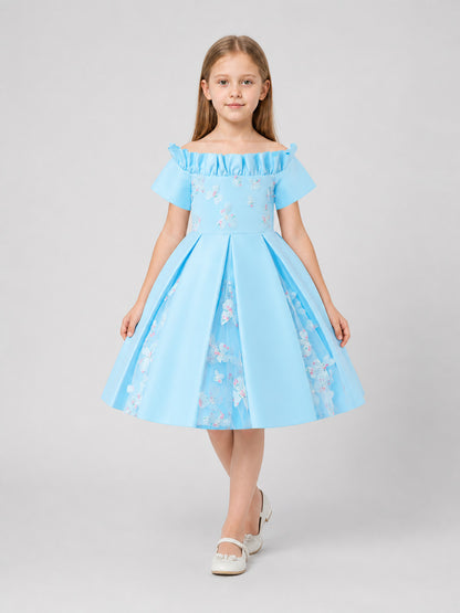 Kids' Light Blue Princess Dress with Full Skirt