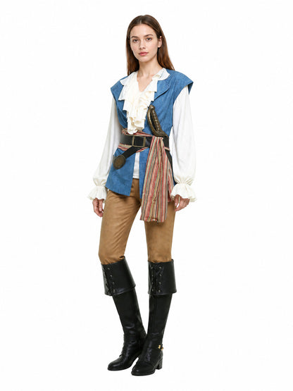 Pirate Costume with Vest and Striped Scarf