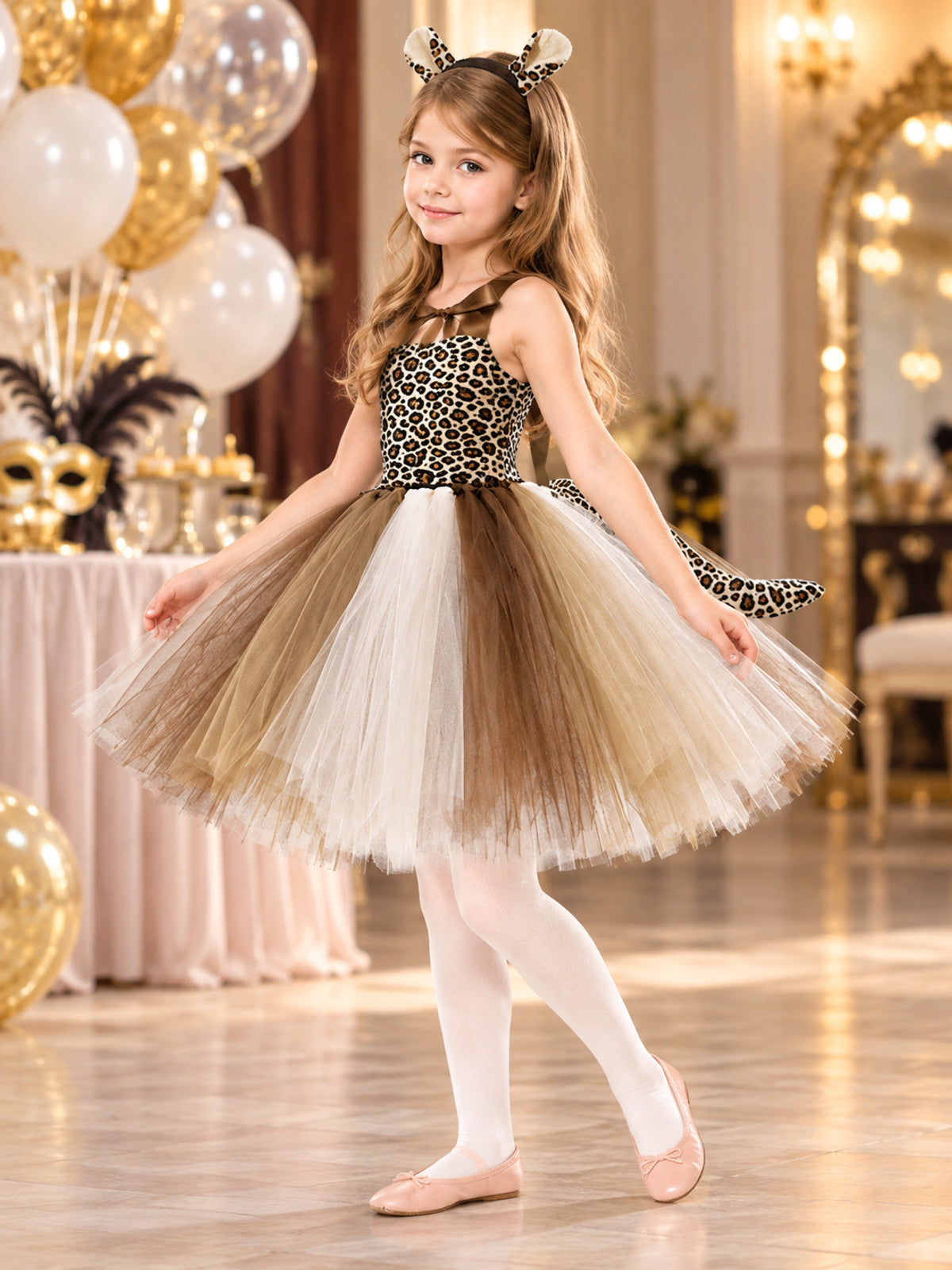 Leopard Print Carnival Dress with Headband and Tail