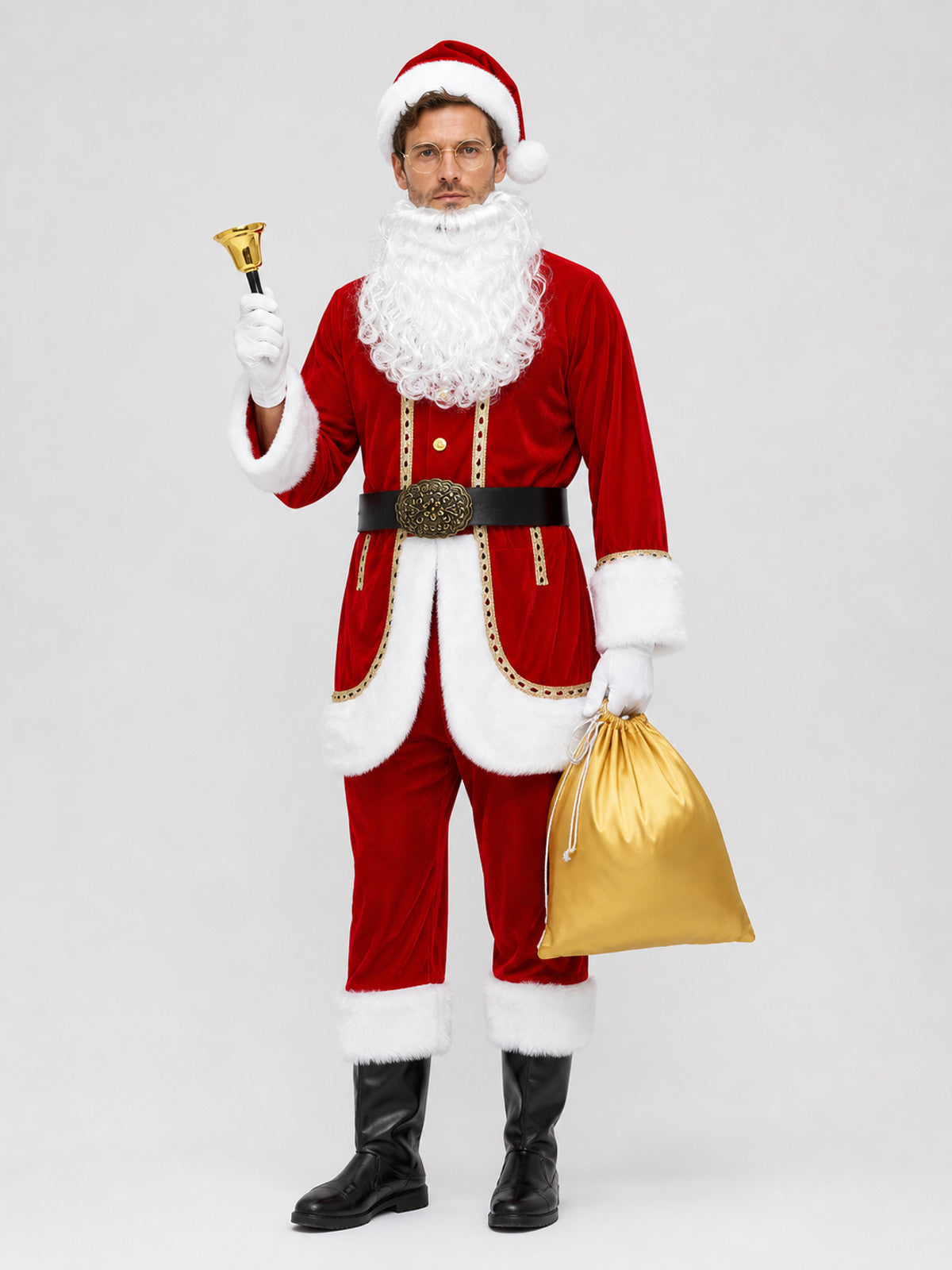 Santa Claus Costume with Hat, Beard, and Accessories Costume Headwear detail