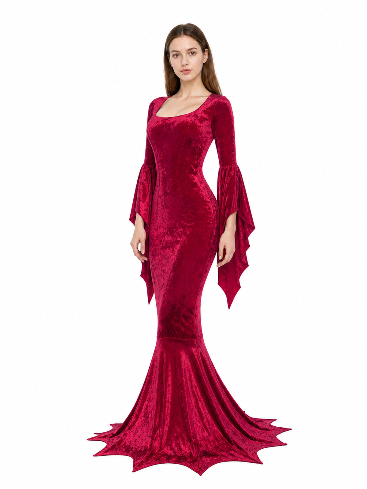 Long Burgundy Dress with Batwing Sleeves Costume Dresses detail