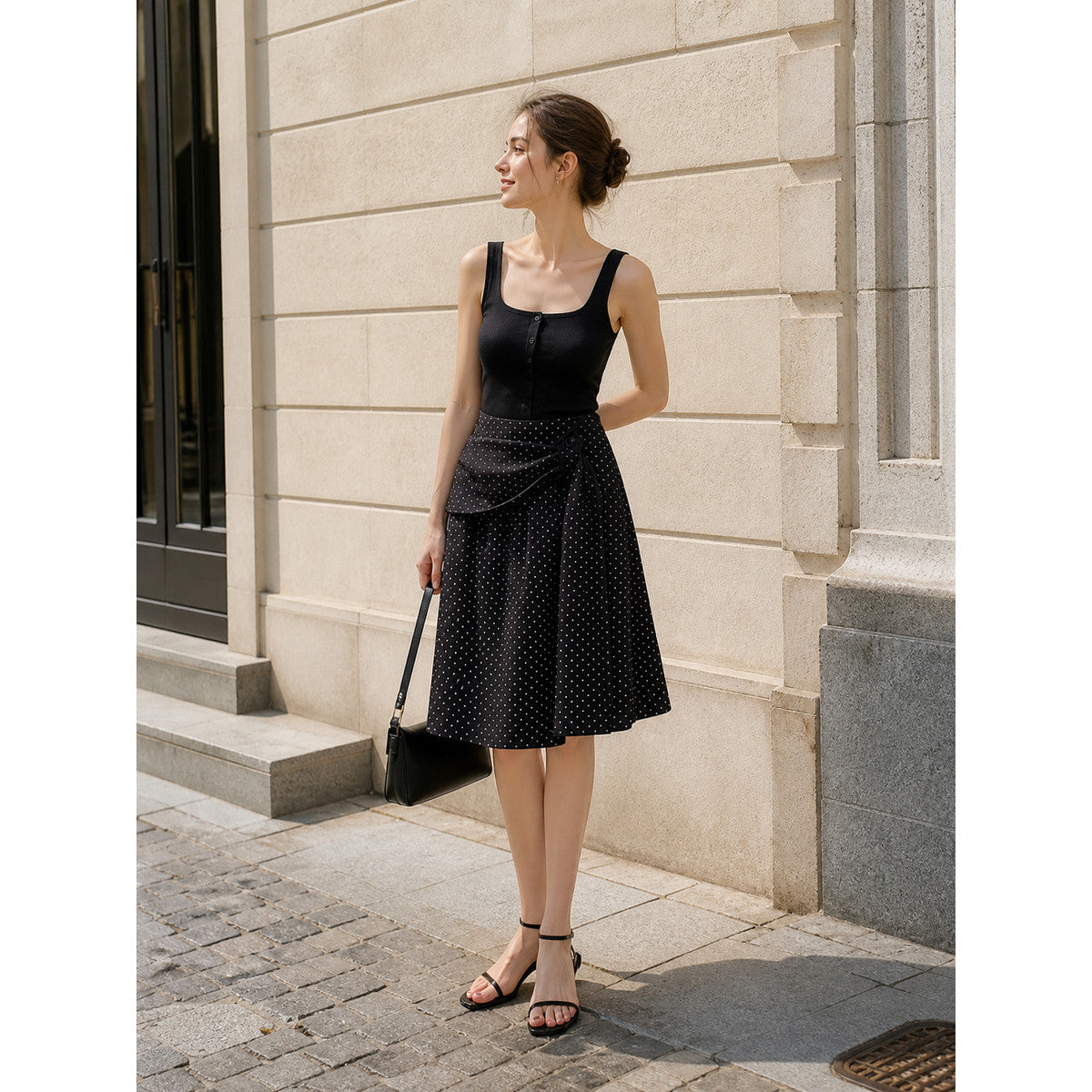 Women's Polka-Dot Wrap Midi Skirt with an A-Line Silhouette
