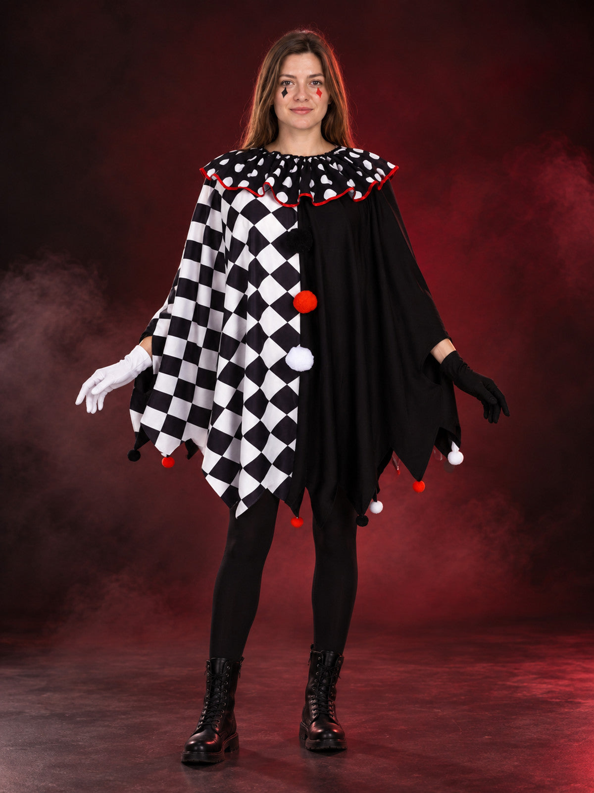 Black and White Cosplay Cape Cloak with Red Trim