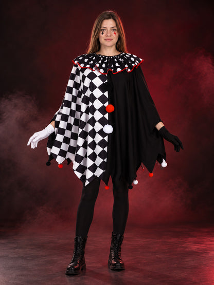 Black and White Cosplay Cape Cloak with Red Trim
