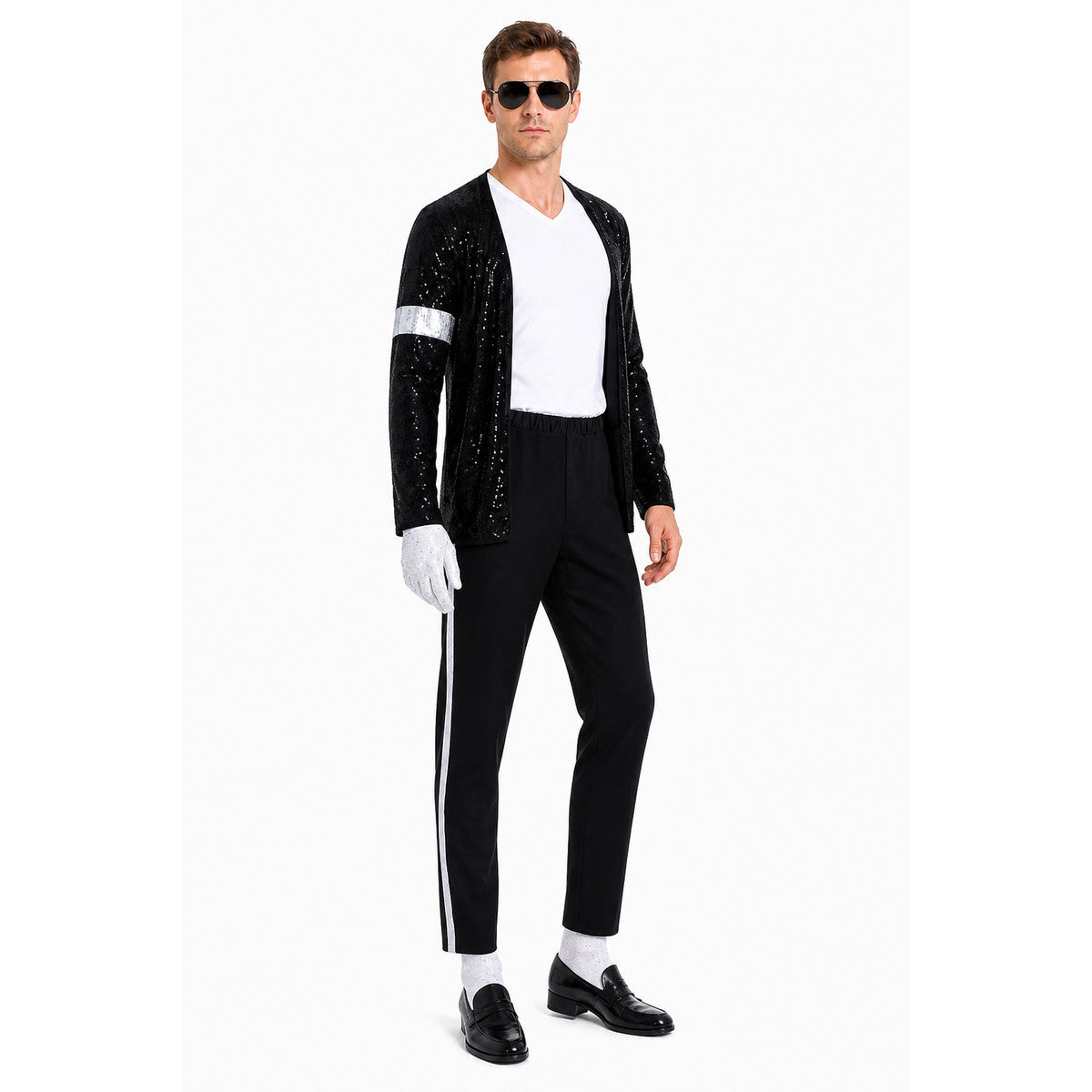 Michael Jackson Sequined Costume with Striped Pants on-model front view