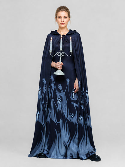 Halloween Hooded Cloak Costume with Ghost Patterns