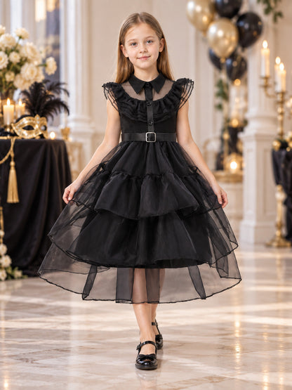 Children's dressy dress with a full skirt and collar lifestyle view