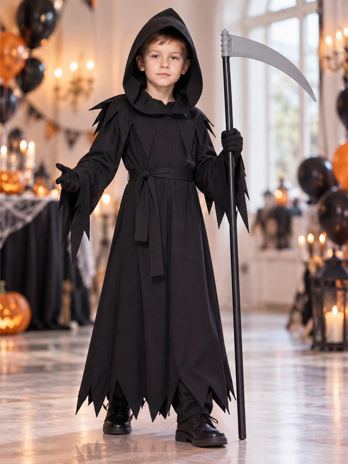 Black Cosplay Costume with Hood and Scythe