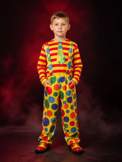 Children's Colorful Clown Costume Set, Striped Shirt, Polka Dot Suspenders and main product view
