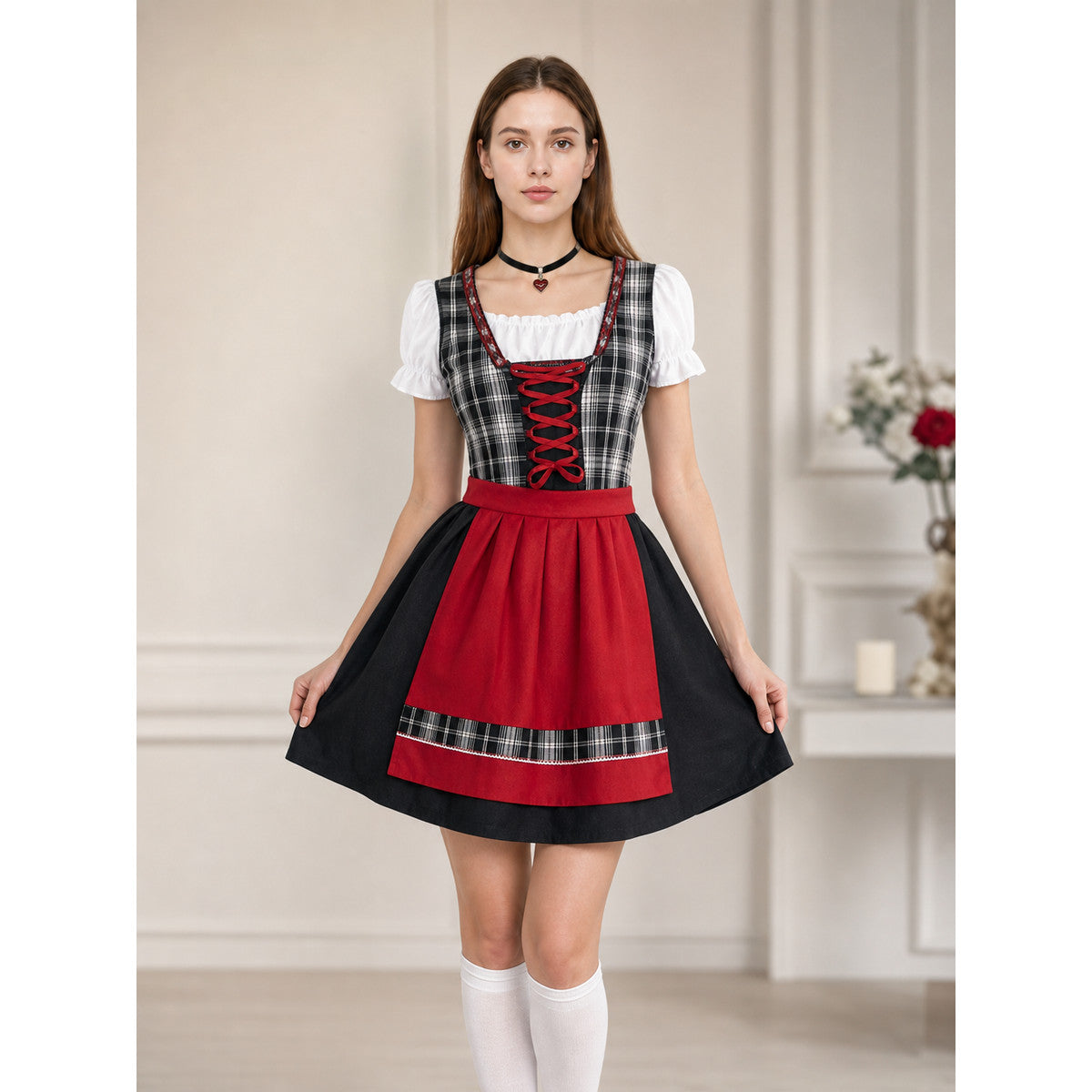 Plaid Dress Costume with Apron and Accessories lifestyle