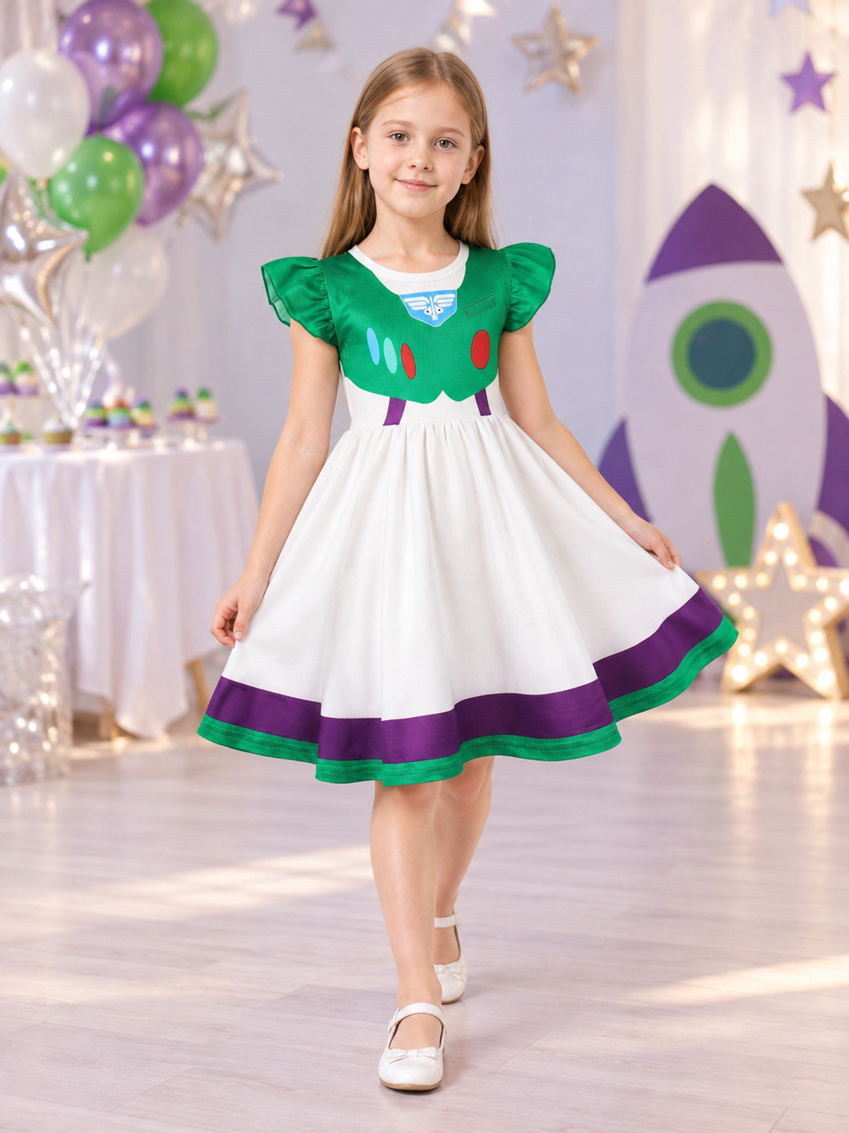 A-Line Children's Dress with Green Bodice lifestyle view