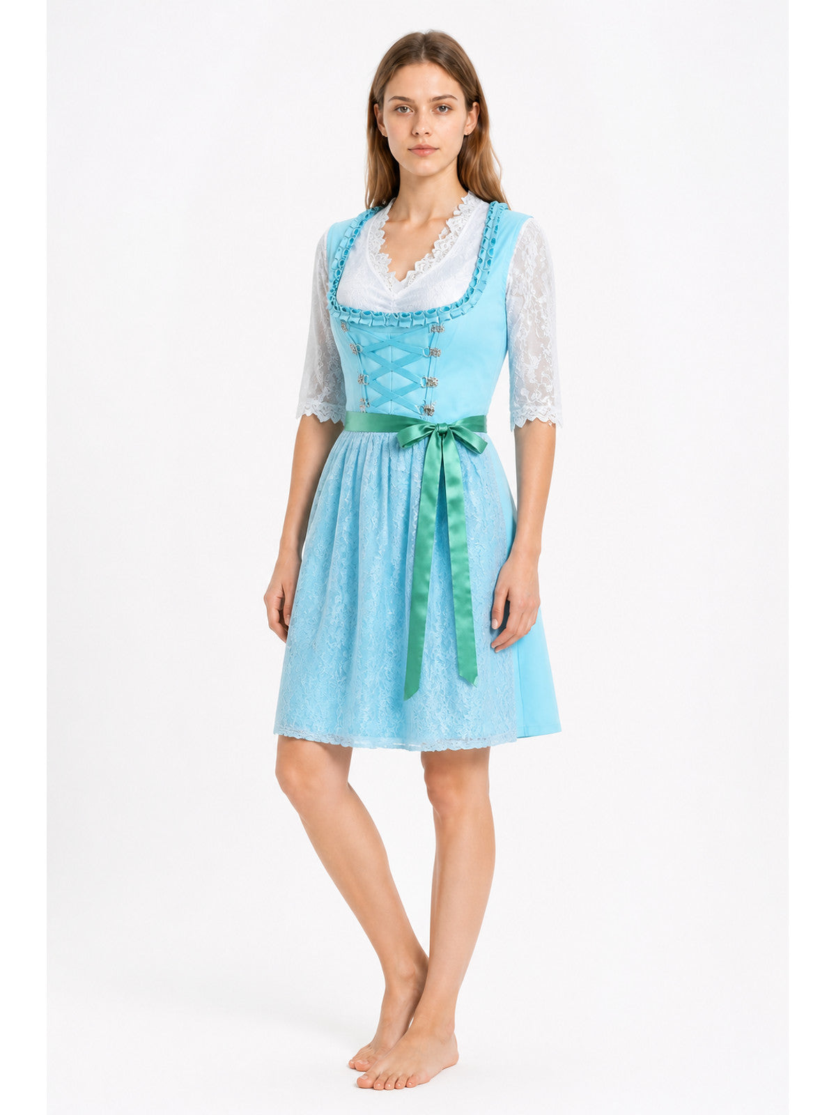 Lace Blouse with Crisscross Ties and Waist Tie for Oktoberfest