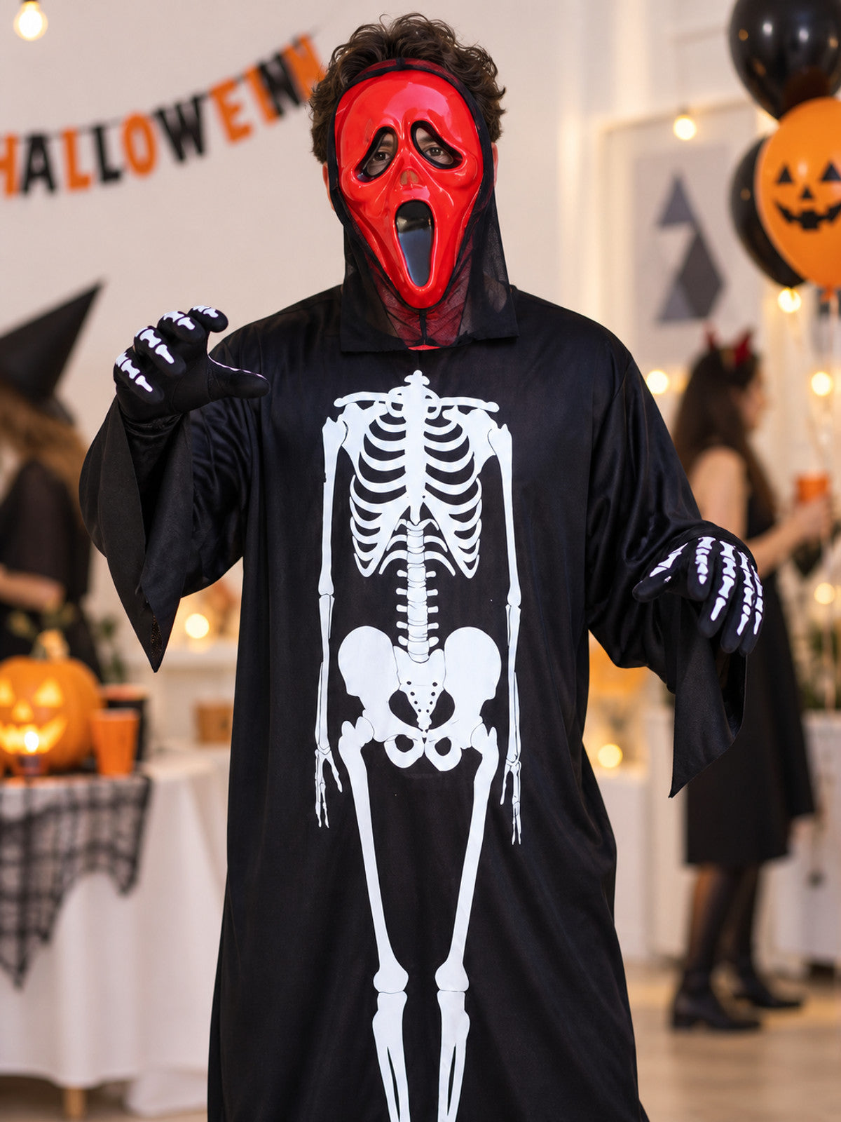 Skeleton Costume: Robe, Mask, and Gloves