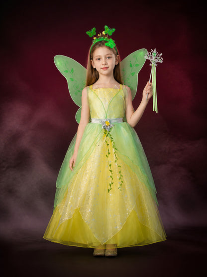 Girl's Princess Dress Costume, Layered Gown with Leaf and Star Sequins main product view