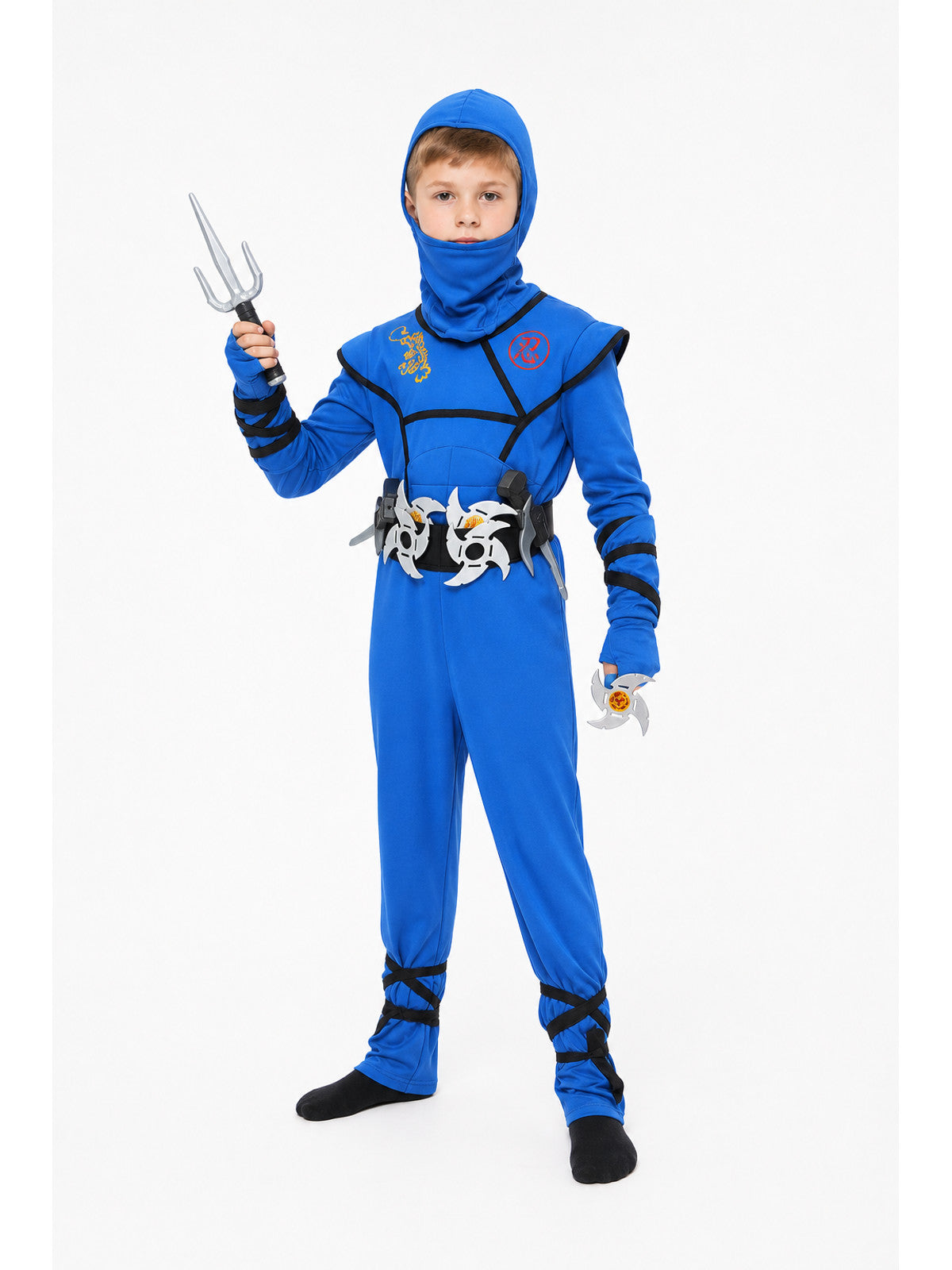 Blue Children's Ninja Costume for Halloween with Mask and Weapons